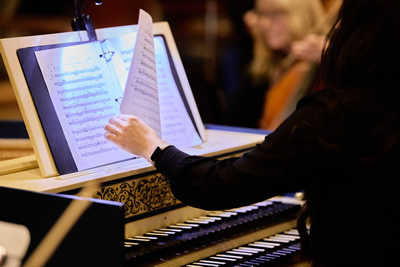 photo of harpsichord keyboard and music